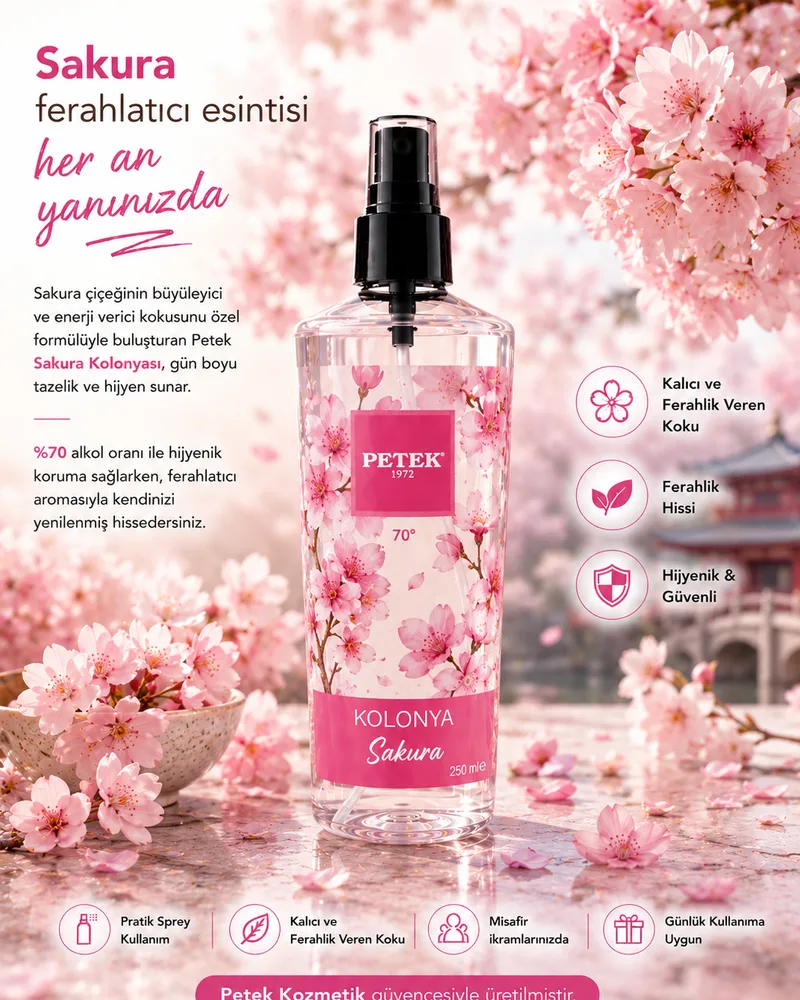 Petek Kozmetik Petek parfümlü Sprey Sakura kolonyası