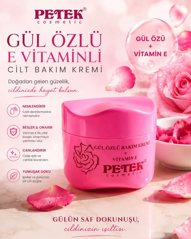 Petek Kozmetik Petek gül özlü+e vitaminli cilt bakım kremi