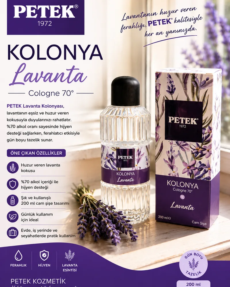 Petek Kozmetik Petek parfümlü cam şişe lavanta kolonyası