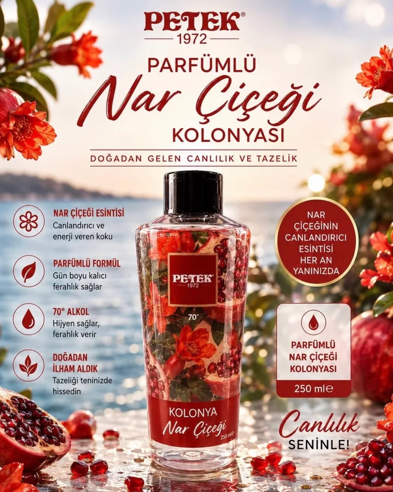 Petek kozmetik Petek parfümlü nar çiçeği kolonyası