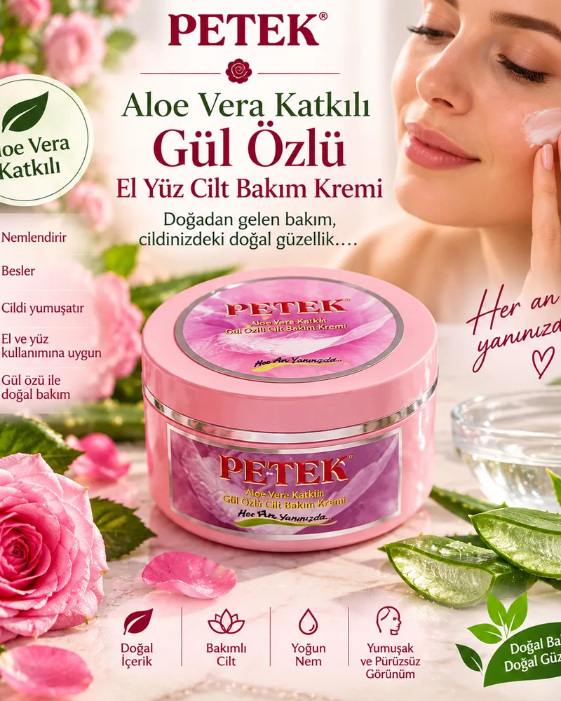 Petek Kozmetik Petek Aleovera katkılı gül özlü cilt bakım kremi